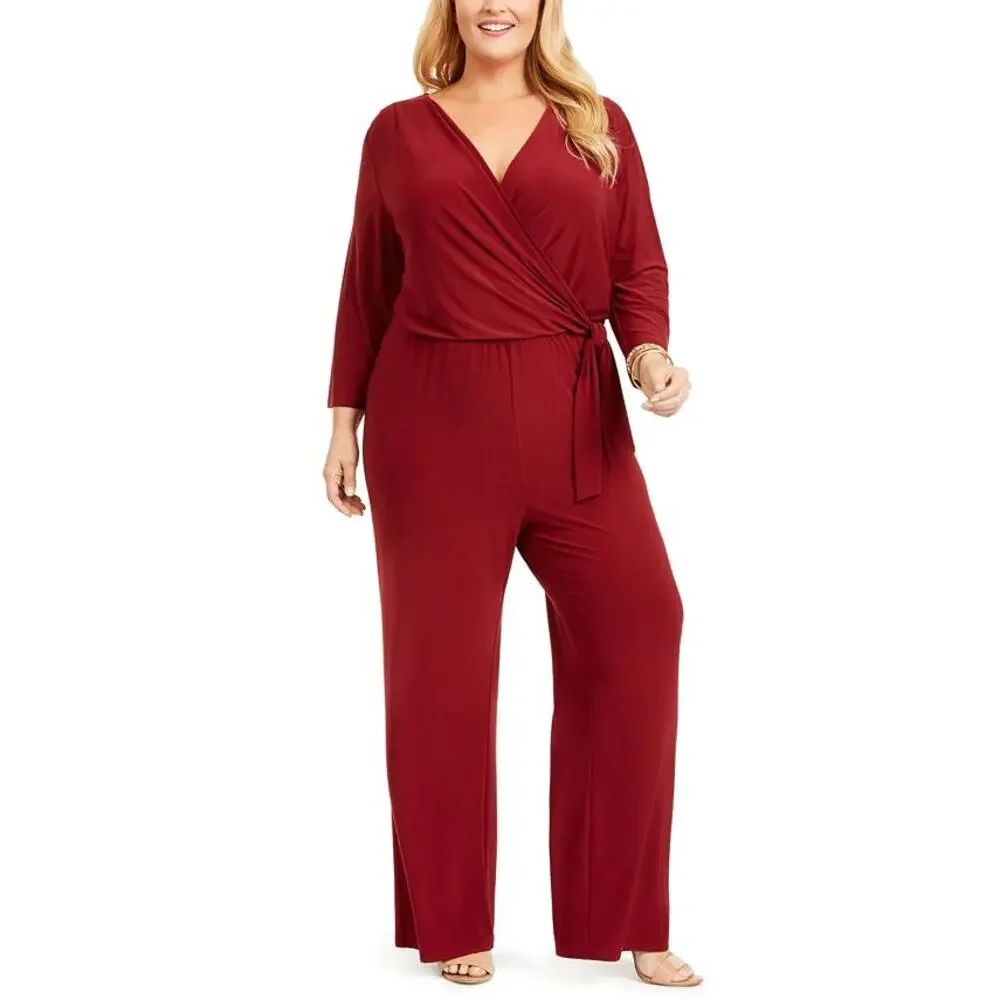 NY Collection Petite Plus Jumpsuit Women Size 1XP Burgundy Flattering Modest